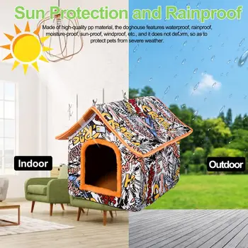 

M/S Pet Outdoor House Dog Heated Kitty House Cat Warm Shelter Foldable Puppy Cats Pet Cage Outdoor Indoor Dogs Houses With Mat