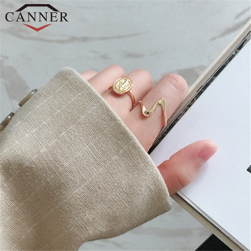 style 3 gold 925 пробы Серебряное Открытое кольцо для женщин INS, холодное и Крутое минималистичное кольцо на палец для лица, свадебное регулируемое тонкое кольцо - Цвет основного камня: style 3 gold