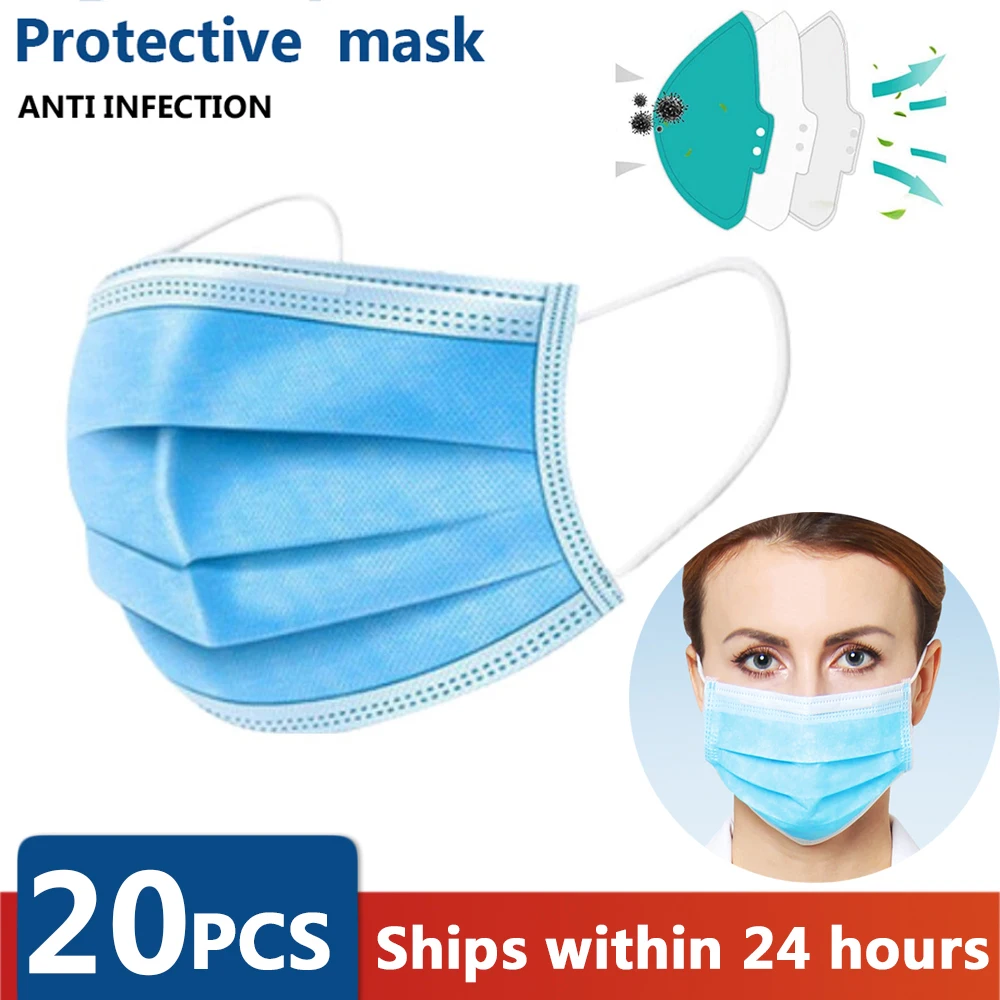 

10/20/50 PCS 3 Layer Non-woven Dust Mask N95 Thickened breathable Disposable Mouth Mask Same as KF94 FFP2