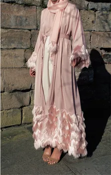 Elegant Muslimah thicker fabric lace abaya Turkish full length Jilbab Dubai female lace sleeve Islamic