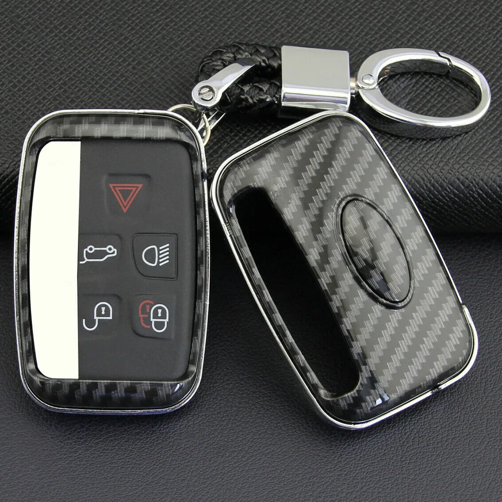 

For Land Range Rover Jaguar Car Key Hard Fob Chain Ring Case Cover Carbon Fiber
