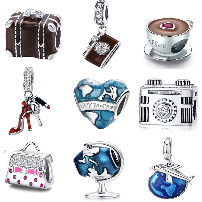 Authentic 925 Sterling Silver travel dream coffee cup shoes camera charm berloque beads Fit Pan Bracelet Original DIY Jewelry Authentic 925 Sterling Silver travel dream coffee cup shoes camera charm berloque beads Fit Pan Bracelet Original DIY Jewelry