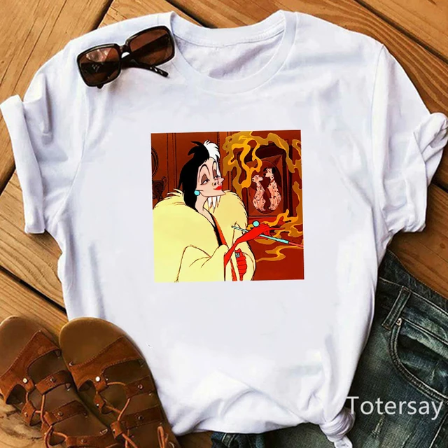 Women T Shirts Cruella De Vil Dogs Graphic T-shirt Female Clothes  Funny Cartoon T shirt Summer Tops Casual Oversized M1028