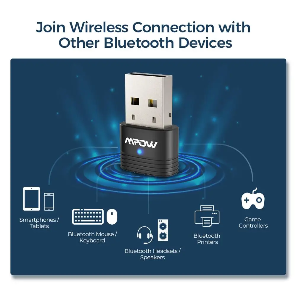 Mpow BH456 Bluetooth 5 0 Wireless USB Adapter Transmitter Receiver 2 in 1 Plug and Play For Win7 8 10 Linux Headphone PC Speaker