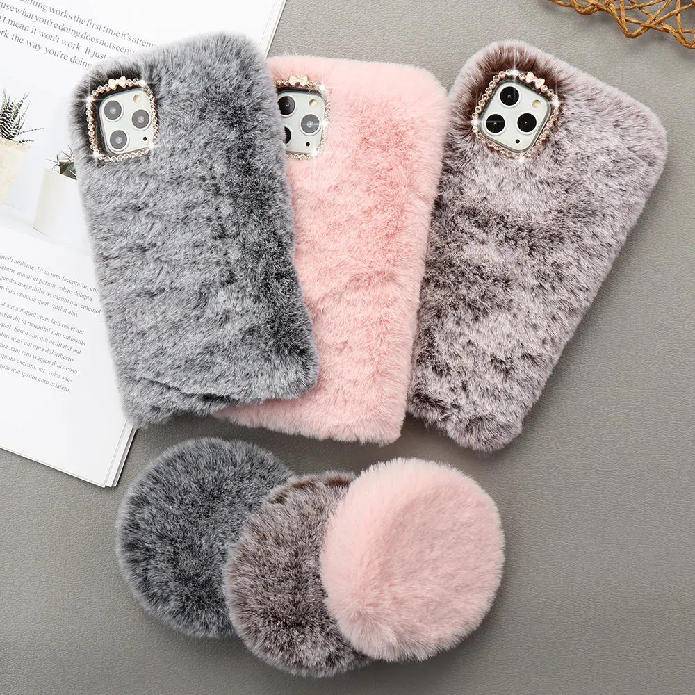 LLZ. COQUE милый пушистый мягкий зеркальный чехол для телефона samsung Galaxy A10 A20 A30 чехол с кроличьим мехом для A40 A50 A70 Coque Funda