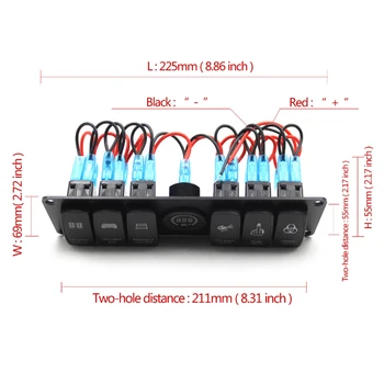 

6 Gang LED Rocker Switch Control Voltmeter Panel 12V 24V-Boat RV Marine
