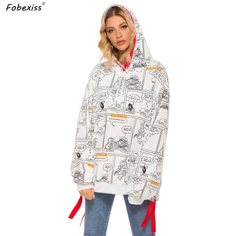 White Hoodies Толстовки уличный сверхразмерный размера плюс женский шикарный Белый свитшот с буквенным принтом Свободный пуловер осенние женские толстовки - Цвет: White Hoodies