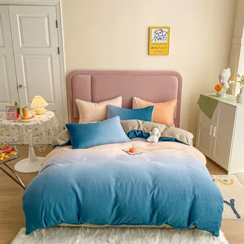 

Colorful Gradients Bedding Set Blue Milk Velvet Flannel Duvet/Quilt Cover Bed Linens Adult Pink Beatuiful Gift Fleece Bedclothes