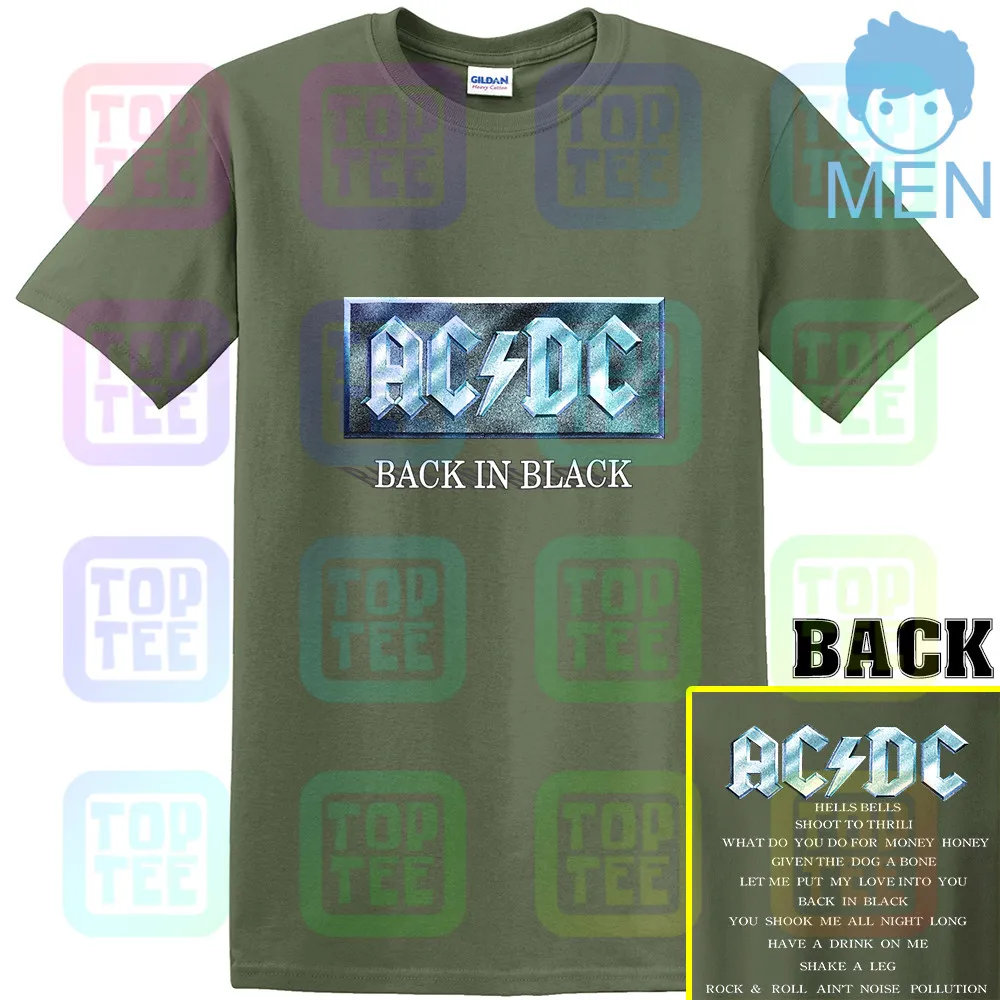 Vintage 1996 AC DC T-Shirt 90s Graphic Rock Back in Black Size L - Цвет: MEN-ARMY GREEN