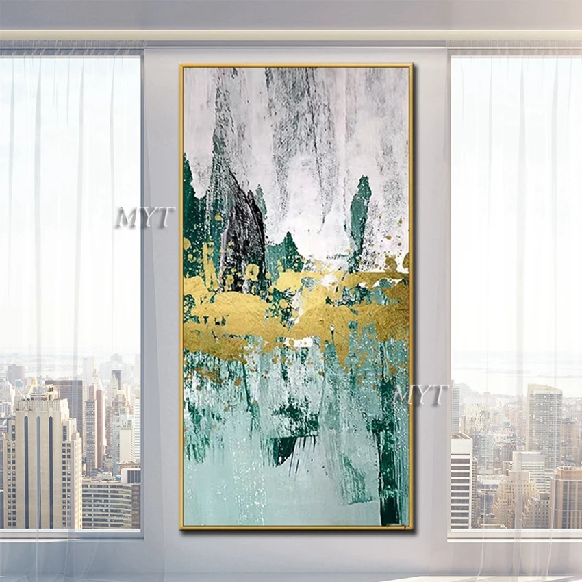 100% Hand Painted Wall Art Paintings Abstract White Gold Foil Oil Painting Hangings Decor Canvas Free Shipping | Дом и сад