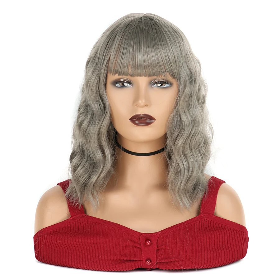 

Short Curly Wave Bob Wigs With Air Bangs Synthetic Hair Cosplay Women's Wig with Bangs Colorful Costume Wigs for Girl