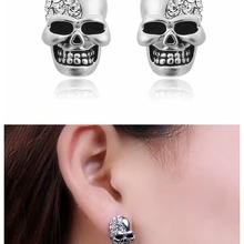 Стразы в стиле панк рок череп с украшением в виде кристаллов Серебристые серьги со шпилькой, для Для женщин Для мужчин серьги в стиле хип-хоп ювелирные изделия Brincos