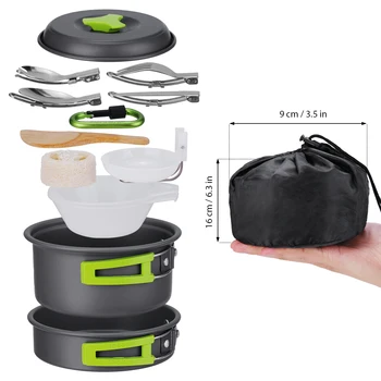 Camping Cookware 15Pcs Backpacking Gear Hiking Outdoor Non Stick Camping Tableware Set 1-2 People Lightweight Pot Pan Bowls 6