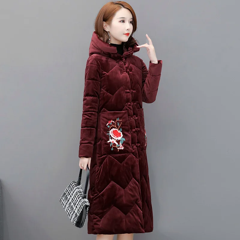 

Gold Velvet Cotton-padded Clothes Mom Winter Coat Ethnic-Style down Jacket Cotton-padded Clothes Grandma Long Middle-aged Warm C