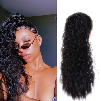 

LUPU 20" Long Corn Curly Ponytail With Hairpins Wrap Around On Natural Fake Heat Resistant Synthetic Hair Extensions