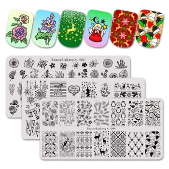 

Beautybigbang Nail Stamping Plates Set 3PCS Winter Theme Snow Deer Flower Image Stainless Steel Nail Art Stamp Template Stencil
