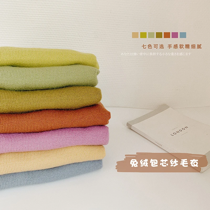 baby girl autumn winter new velvet thick warm sweater children solid color long sleeve tops kids clothing