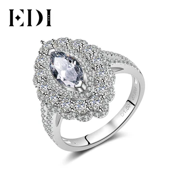 

EDI Luxurious 14k 585 White Gold Moissanites Diamond 1ct Marquise Cut Ring For Women Wedding Engagement Fine Jewlery