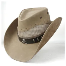 Кожаная Летняя мужская и женская сетчатая западная ковбойская шляпа широкая шляпа наружная производительность Женская ковбойская шляпа