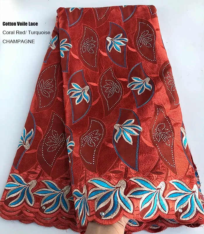 coral red 5 ярдов Мягкое хлопковое кружево африканская швейцарская вуаль кружевная ткань нигерийская Гана швейная одежда - Цвет: coral red