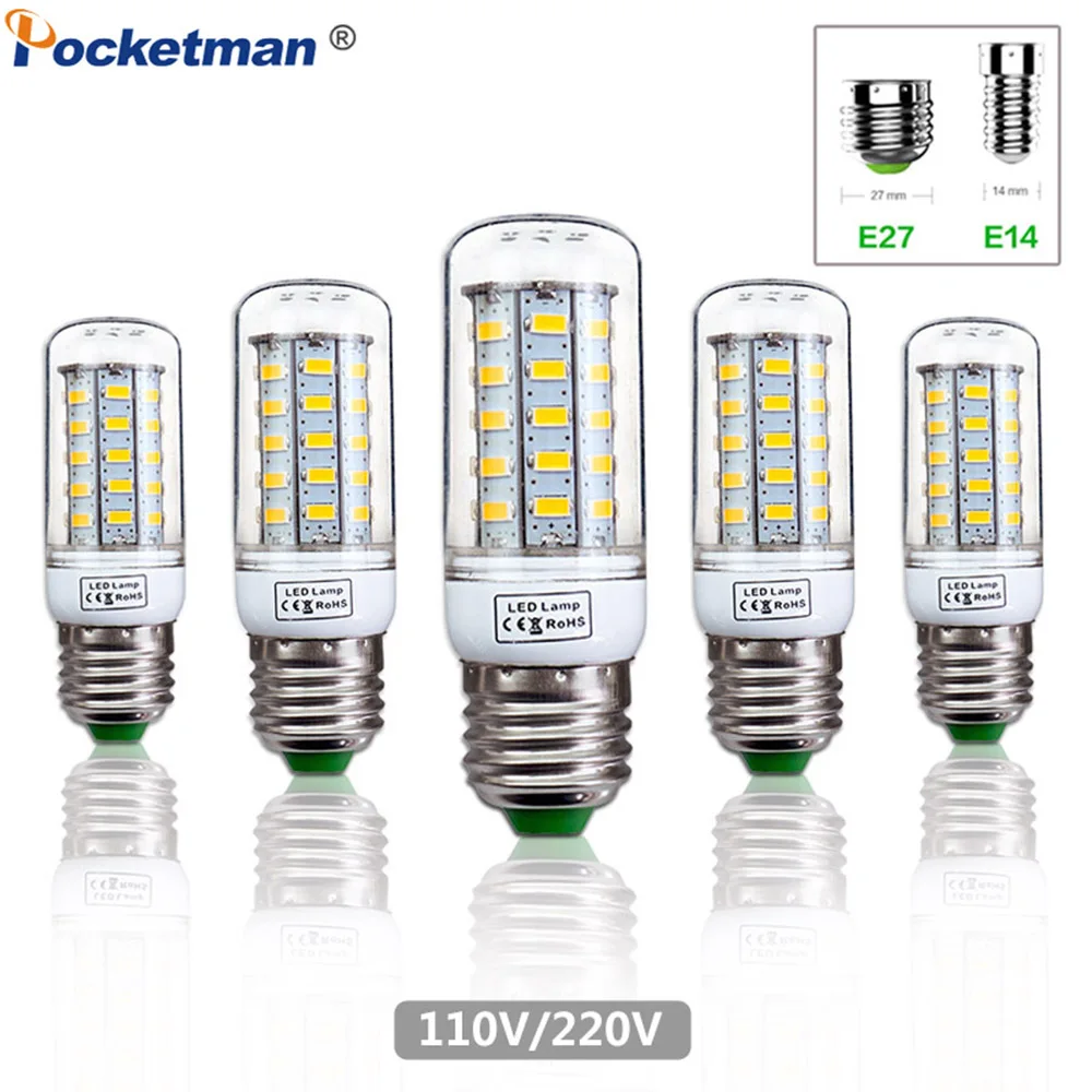 E27 E14 Corn Bulbs 110V 220V LED Bulb SMD 5730Light Chandelier For Home Lighting 