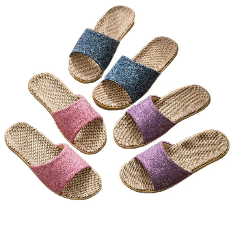 Suihyung 6 Colors Linen Slippers For Women Men All Season Home Shoes Indoor Slippers Flip Flops Female Flax Slides Flat Sandals