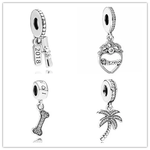 

Шарм-бусина из серебра 925 пробы, винтажная Пальма с хрустальными подвесками, бусины подходят для браслетов и ожерелий