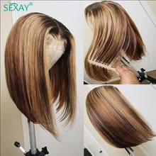 Aliexpress - Sexay Highlight Short Bob Wig 4×4 Transparent Lace Closure Wig 150 Density Brazilian Remy Hair Straight T Part Human Hair Wigs