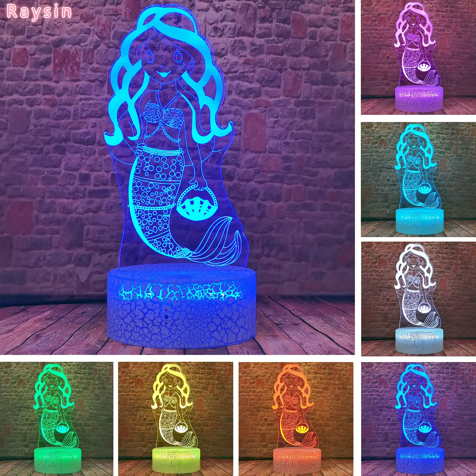 figuras de princesas de la sirenita ariel lampara led 3d de colores con sensor tactil y luz nocturna para ninas decoracion de la habitacion de