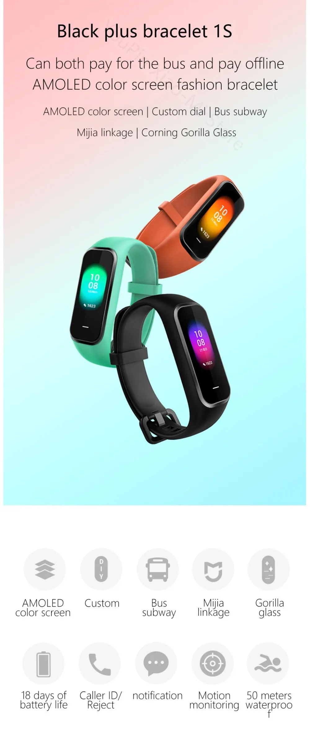 Xiaomi Hey Plus 1S Smartband английская версия 0,95 дюймовый экран Встроенный Многофункциональный монитор сердечного ритма Hey+ 1S Band
