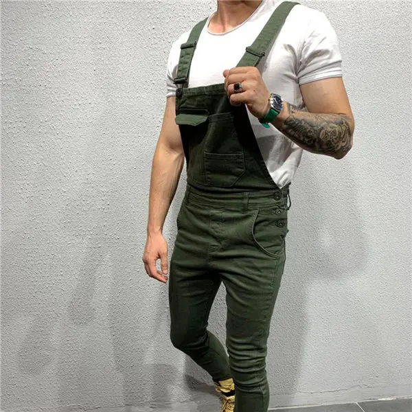 Мужские джинсы брюки два стиля с несколькими цветами кнопки подтяжки с карандашами брюки энзимная стирка 3XL комбинезоны большого размера - Цвет: Зеленый