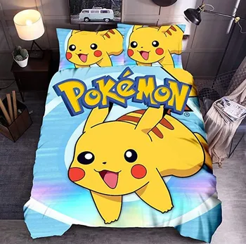 

3D Cute Pokemon Pikachu Printed Cartoon Bedding Set Duvet Covers Set for Kids Adults Single Full Queen King Size Free Shipping