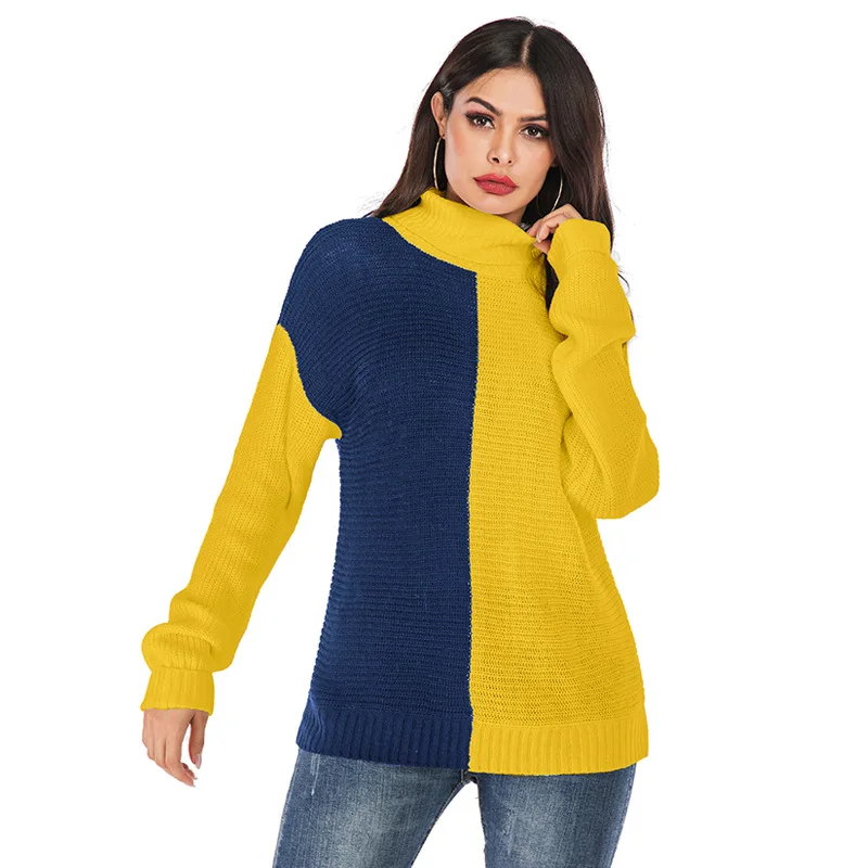 CHRLEISUR свитер с высоким воротником женский свитер контрастного цвета плотный Теплый Женский Повседневный свободный свитер большого размера