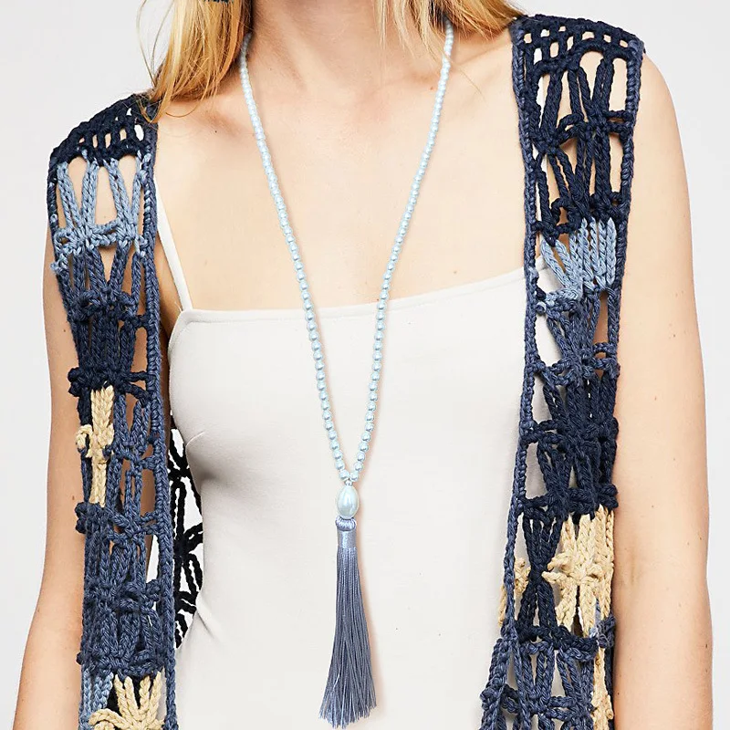 Длинное искусственное жемчужное ожерелье для женщин белый жемчуг кисточкой