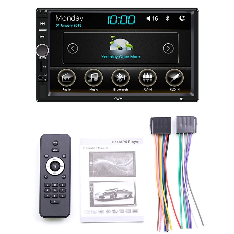 

Double Din 7Inch Car Radio Stereo Mp5/4/3 Player Capacitive Press Screen Player Sd/Fm/Usb/Aux/Bluetooth Car Audio Accessories, N