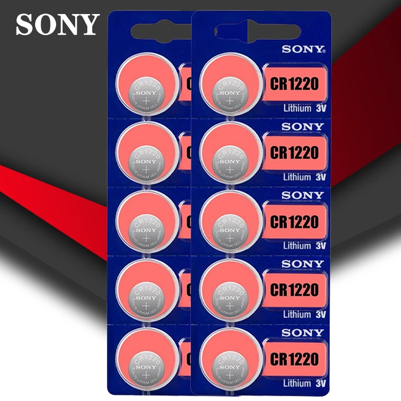 Sony 100%-pila de botón Original CR1220 para reloj, llave remota de coche, cr 1220, ECR1220, GPCR1220, 3v, batería de litio, 10 Uds.