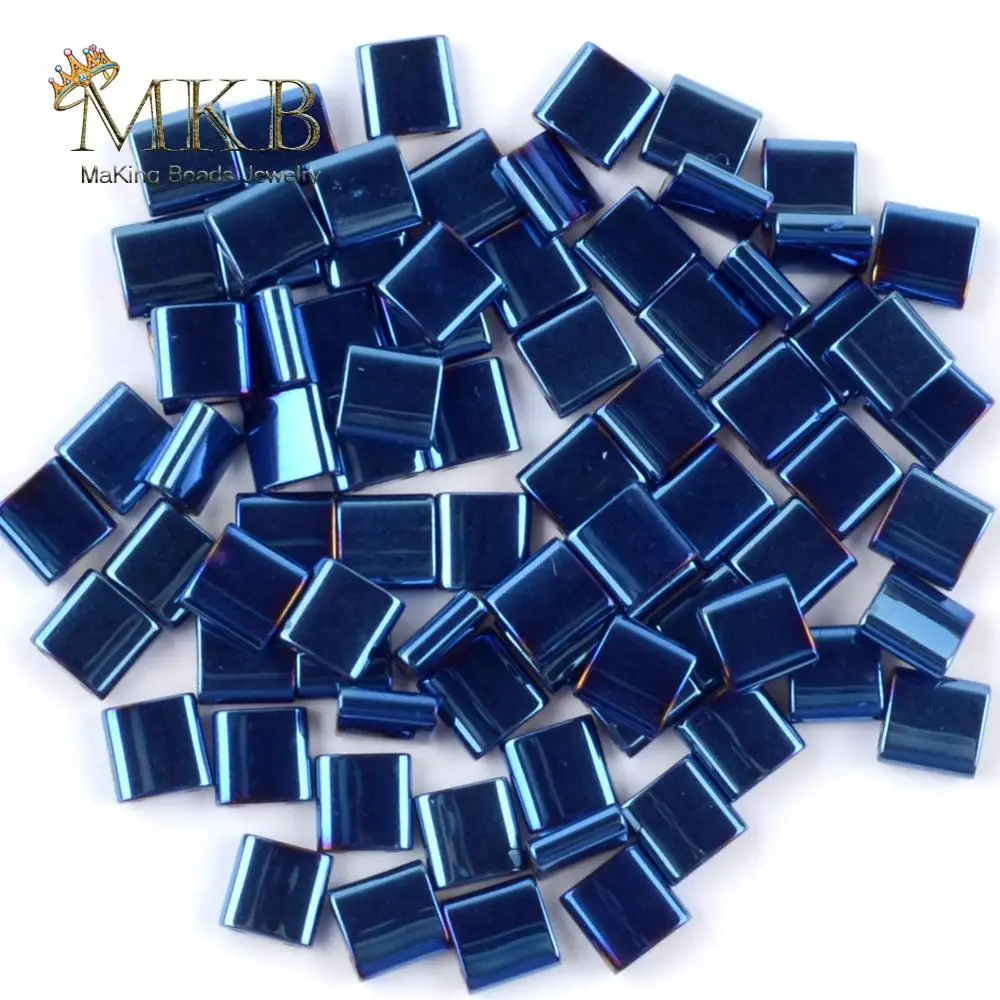 

Natural Stone Double Hole Blue Hematite Square Beads Spacer Loose Beads For Jewelry Making Beads DIY Handmade Bracelets 15"
