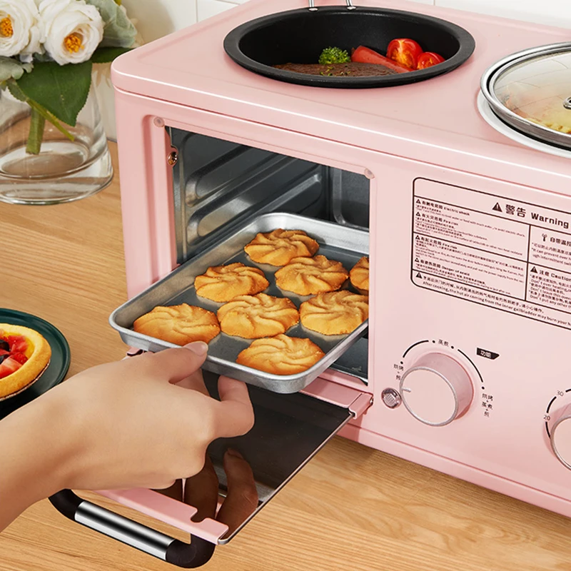 Household 3 In 1 Breakfast Making Machine Kitchen Toaster Frying Pan Mini Oven Bread Pizza Maker Hot Pot Steamer Boiling Pot