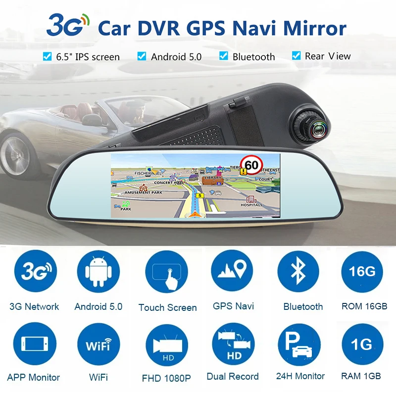 Gps навигация E515 6,5 дюймов 3g ips Автомобильная dvr камера FHD 1080P dash cam android wifi водительский рекордер