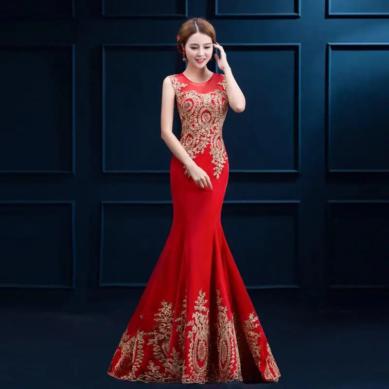 Роскошный китайский красный Русалка Формальные Вечерние платья Элегантный o