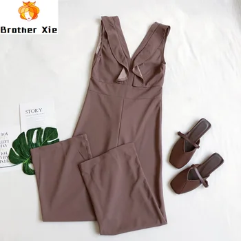 

2020 Spring/Summer New Fashion Sexy Deep V-Neck Ruffles Sleeveless High Waist Slender Legs Jumpsuit Woman