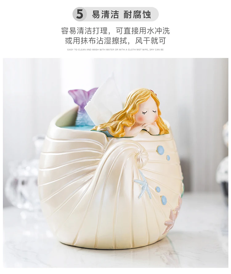 Free Shipping Home Decor Resin Tissue Box Refined Mermaid Paper Organizer Fairy Lady Table Decoration Lovely Gift Hotel Ornament