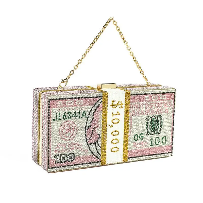 Women Clutch Bags Elegant Evening Dinner Purses Dollar Pattern Box Bags Luxury Wedding Dinner Purses Handbags Shine Rhinestone