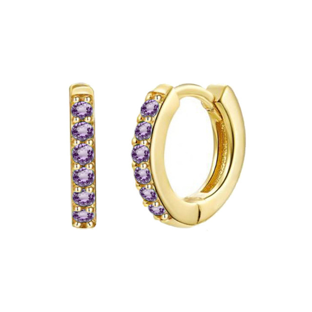 925 Sterling Silver Purple Zircon Pave Hoop Earrings Mini Ball Studs Snake Charm Double Circle Cartilage Hoop Fine Jewelry