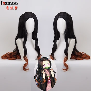 

Kamado Nezuko Wigs Anime Demon Slayer:Kimetsu no Yaiba Cosplay Costume Dyeing version Long Black Gradient Orange Hair+wig cap