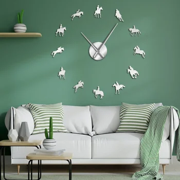 

DIY 3D Wall Clock Equestrianism Decorative Wall Art Stickers Home Decoration Horse Race Horse Riding Mirror Effect Arylic Clocks