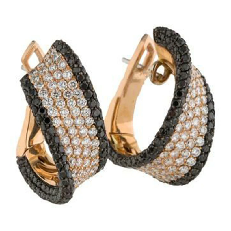 Роскошные женские серьги-кольца цвета розового золота черные белые маленькие