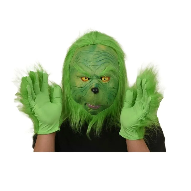 Рождественский костюм Grinch латексная маска мяч костюм для мероприятия шлем вечерние маски реквизит Рождественские украшения зеленая маска для волос маска на Хэллоуин