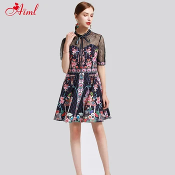 

Designer 2020 Fashion Runway Summer Dress Female Short sleeve Mesh Stitching Slim Festival Elegant Banquet Vintage Dresses New