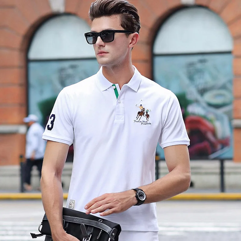 Place Of Origin Supply Of Goods Summer Men'S Wear New Style Teenager Fold-down Collar Solid Color Cotton Piquet Polo Shirt Large